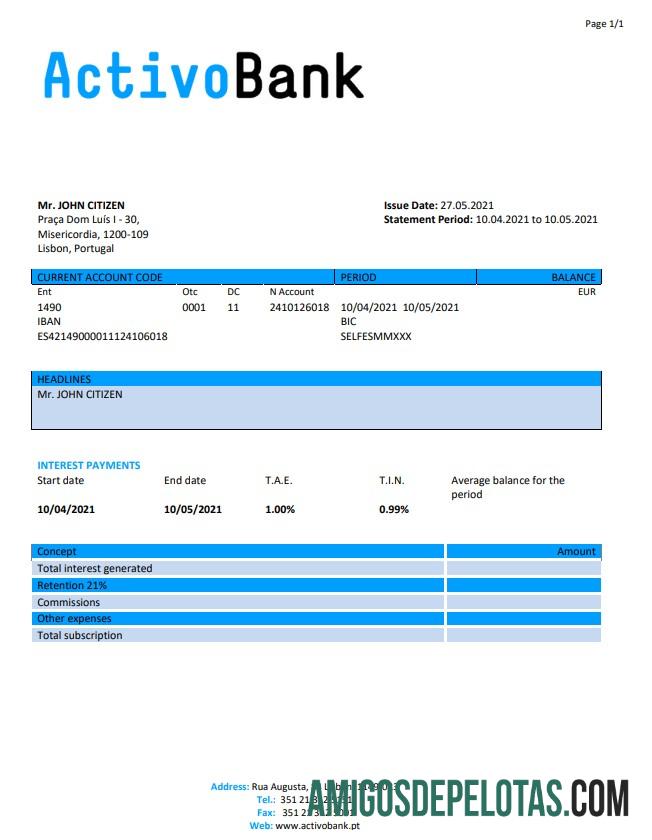 Portugal Banco Activobank S.A. modelo